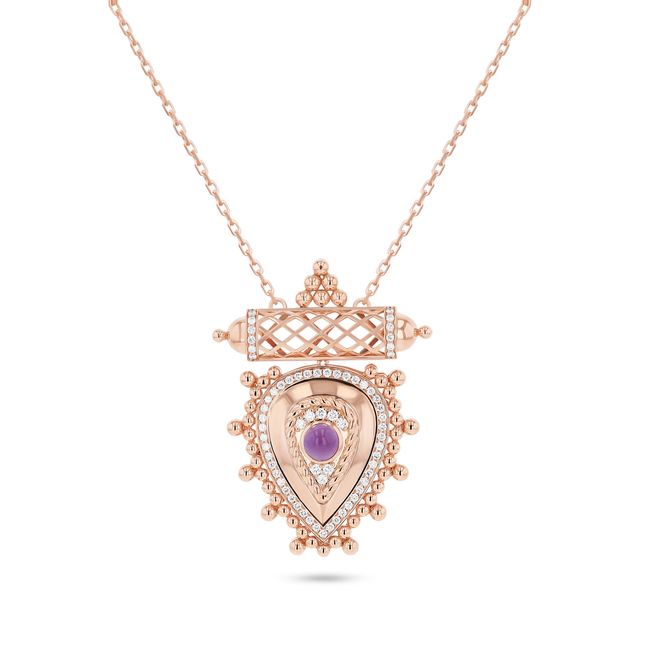 Al Qasr Small Pendant – Amethyst | Rose Gold