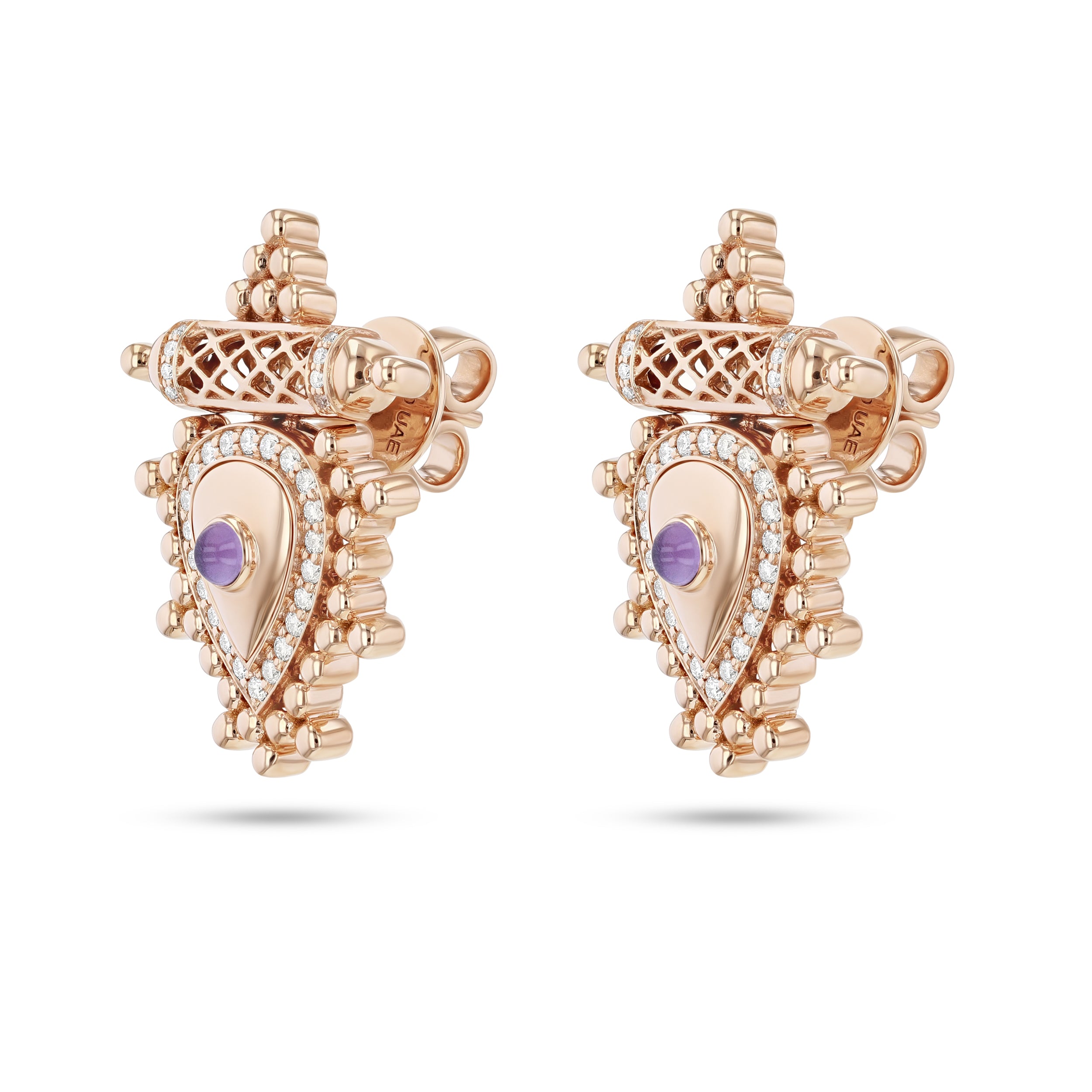 Al Qasr Small Earrings – Amethyst | Rose Gold