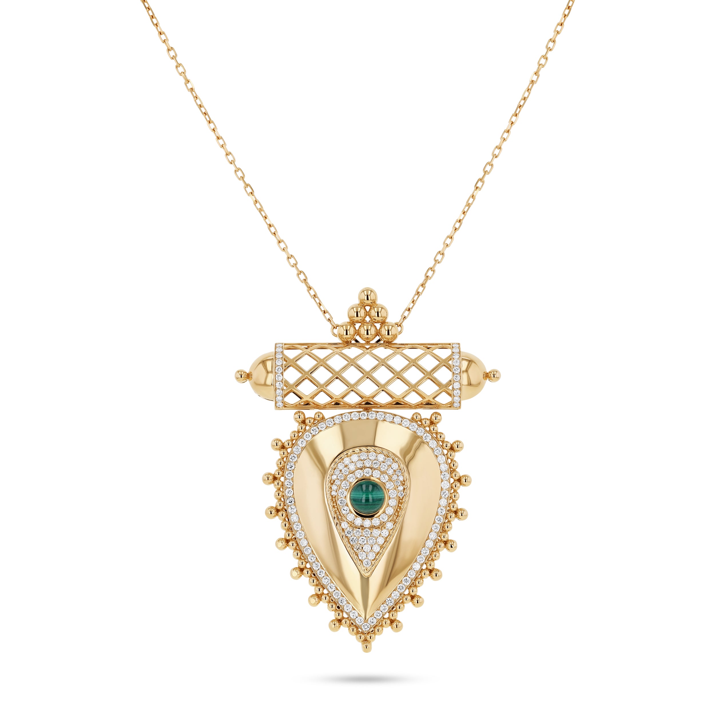 Al Qasr Large Pendant – Malachite | Yellow Gold