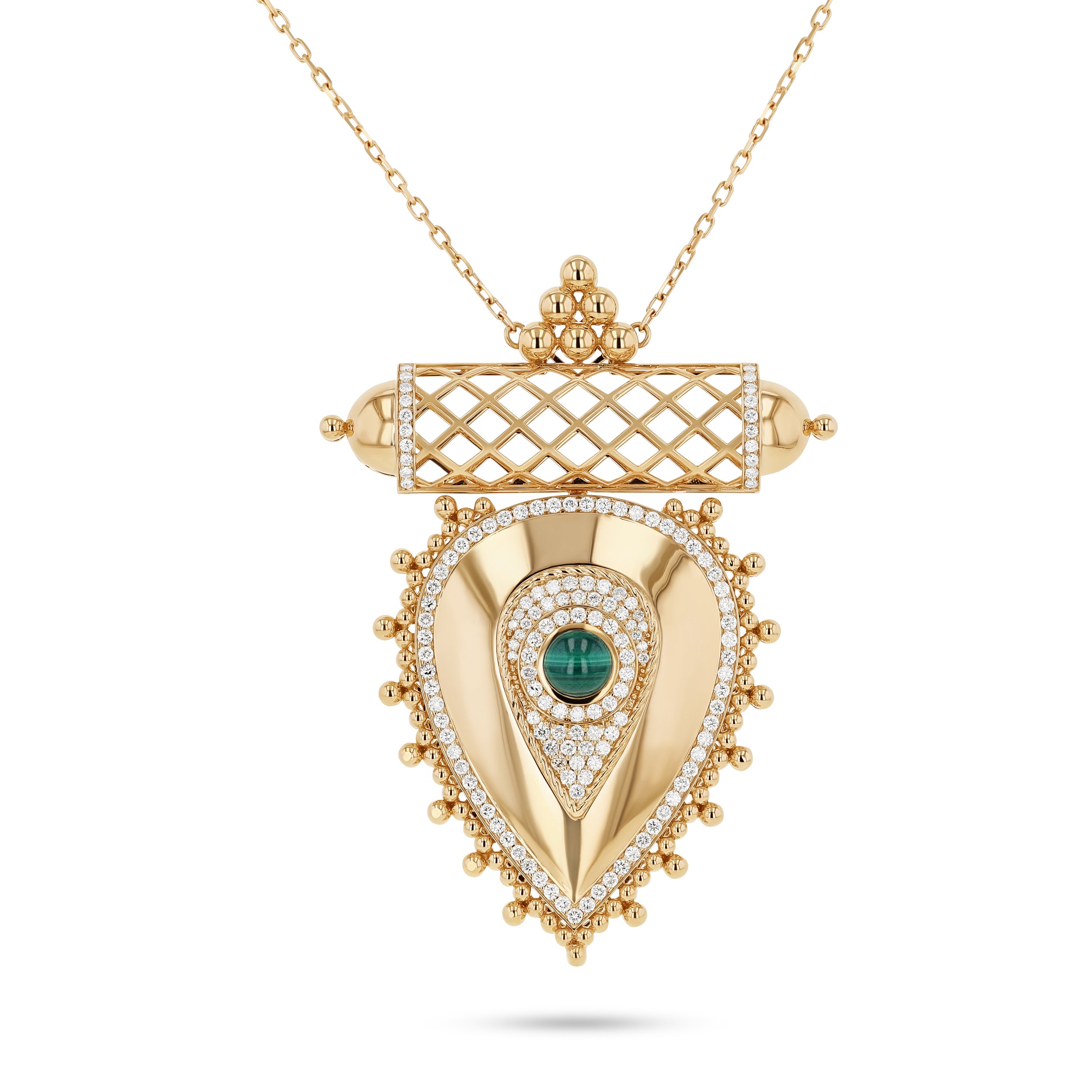 Al Qasr Large Pendant – Malachite | Yellow Gold