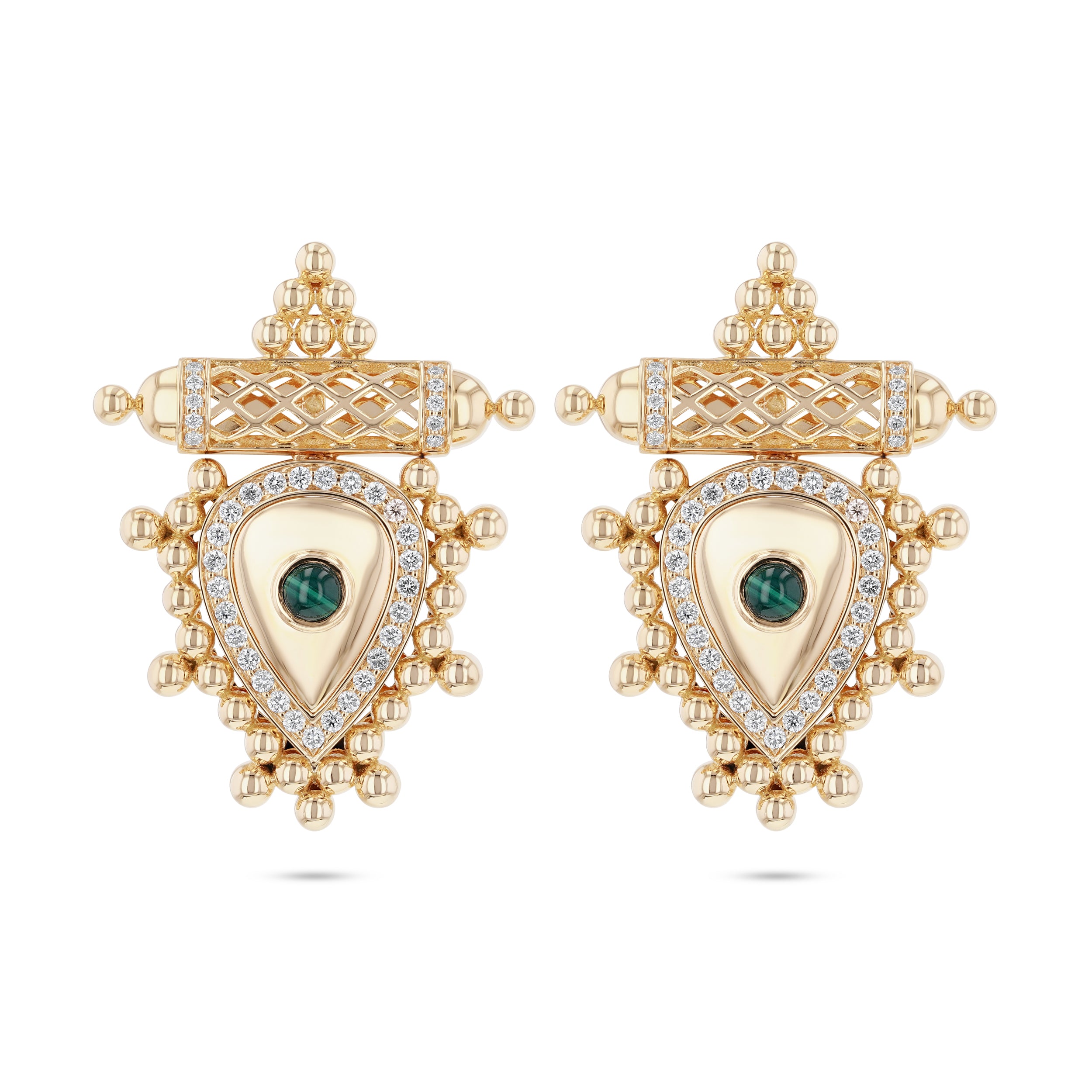 Al Qasr Medium Earrings – Malachite | Yellow Gold