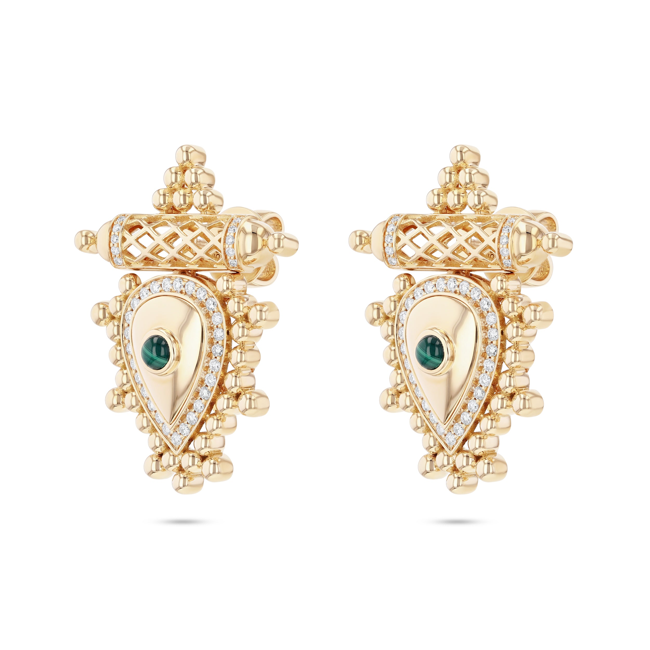Al Qasr Medium Earrings – Malachite | Yellow Gold