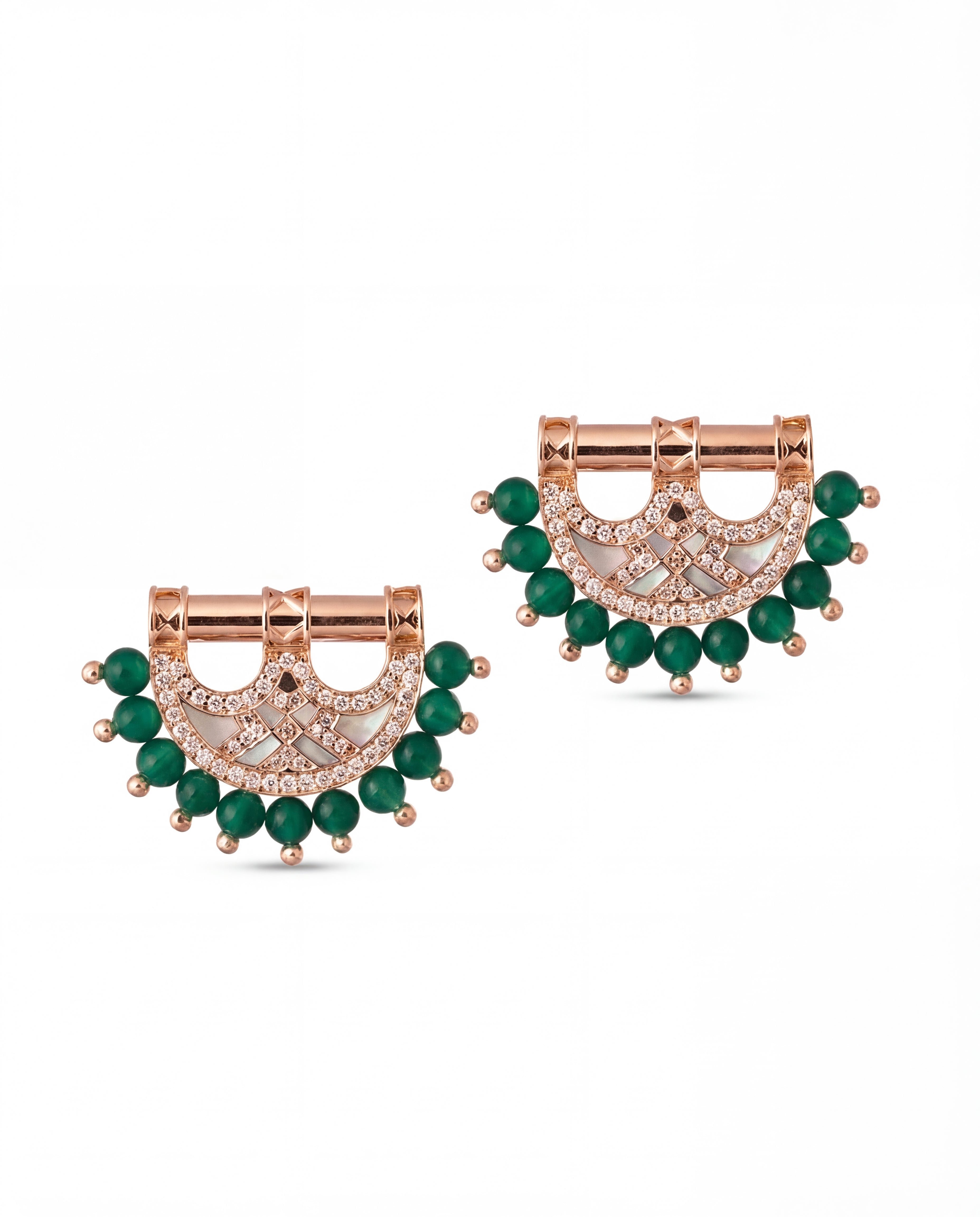 Heritage Mother of Pearl Earrings- Malachite Rose Gold