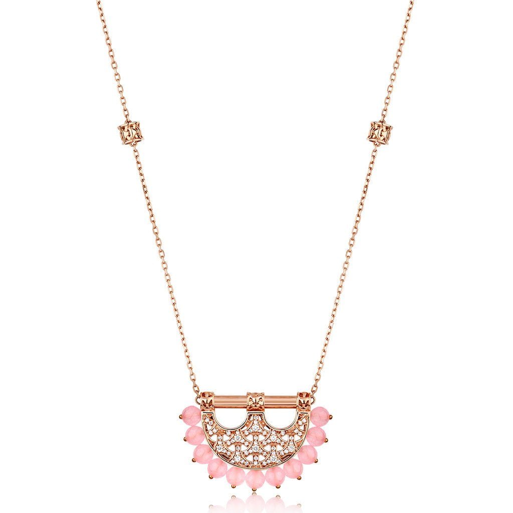 Heritage Pearl Pendant in Small Full Diamond — Rose Quartz#Stone_Rose Quartz