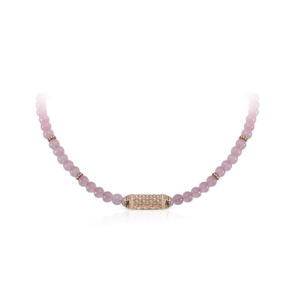 Harmony Rose Quartz Beads Necklace Full Diamond