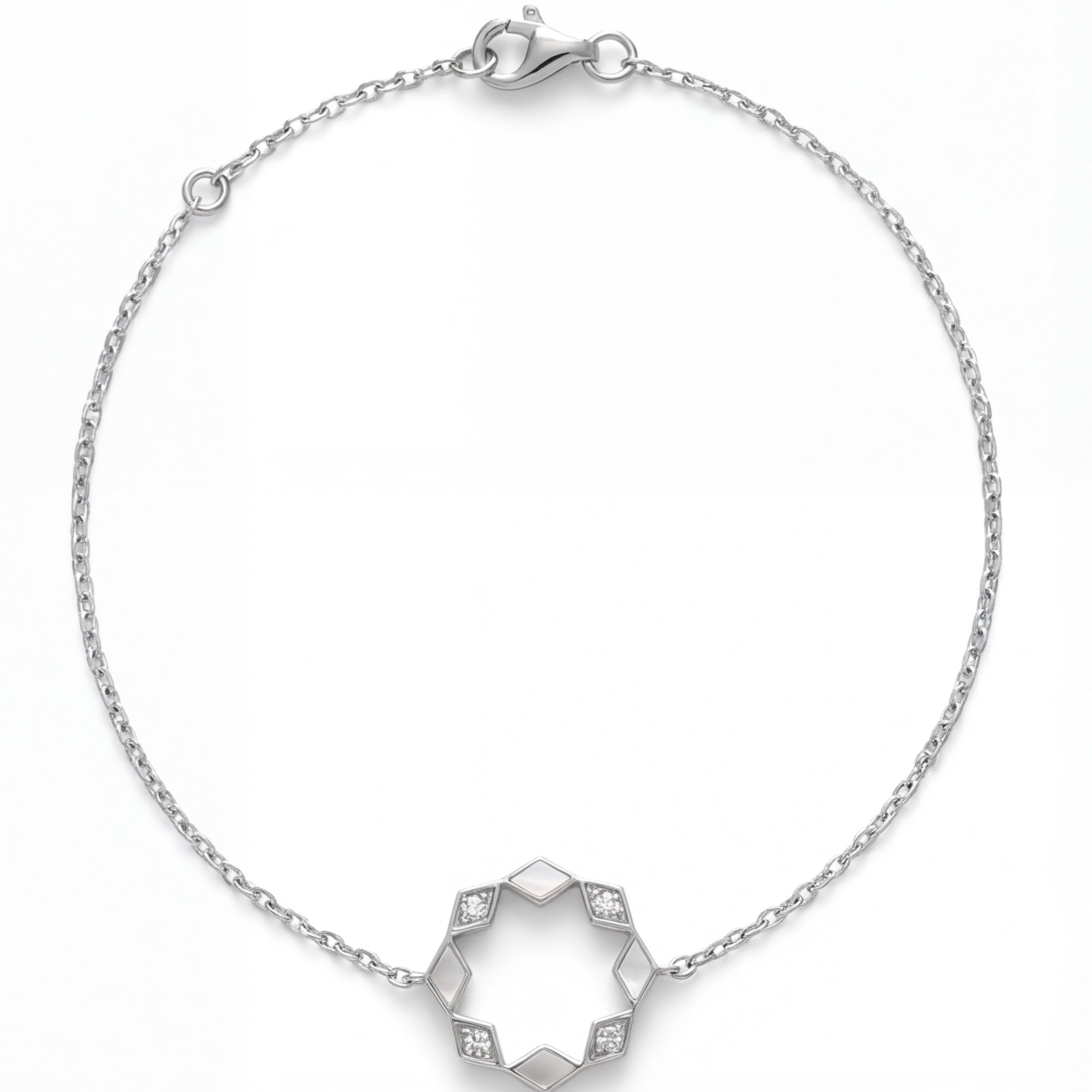 Eternity Round Mother of Pearl Bracelet- White Gold