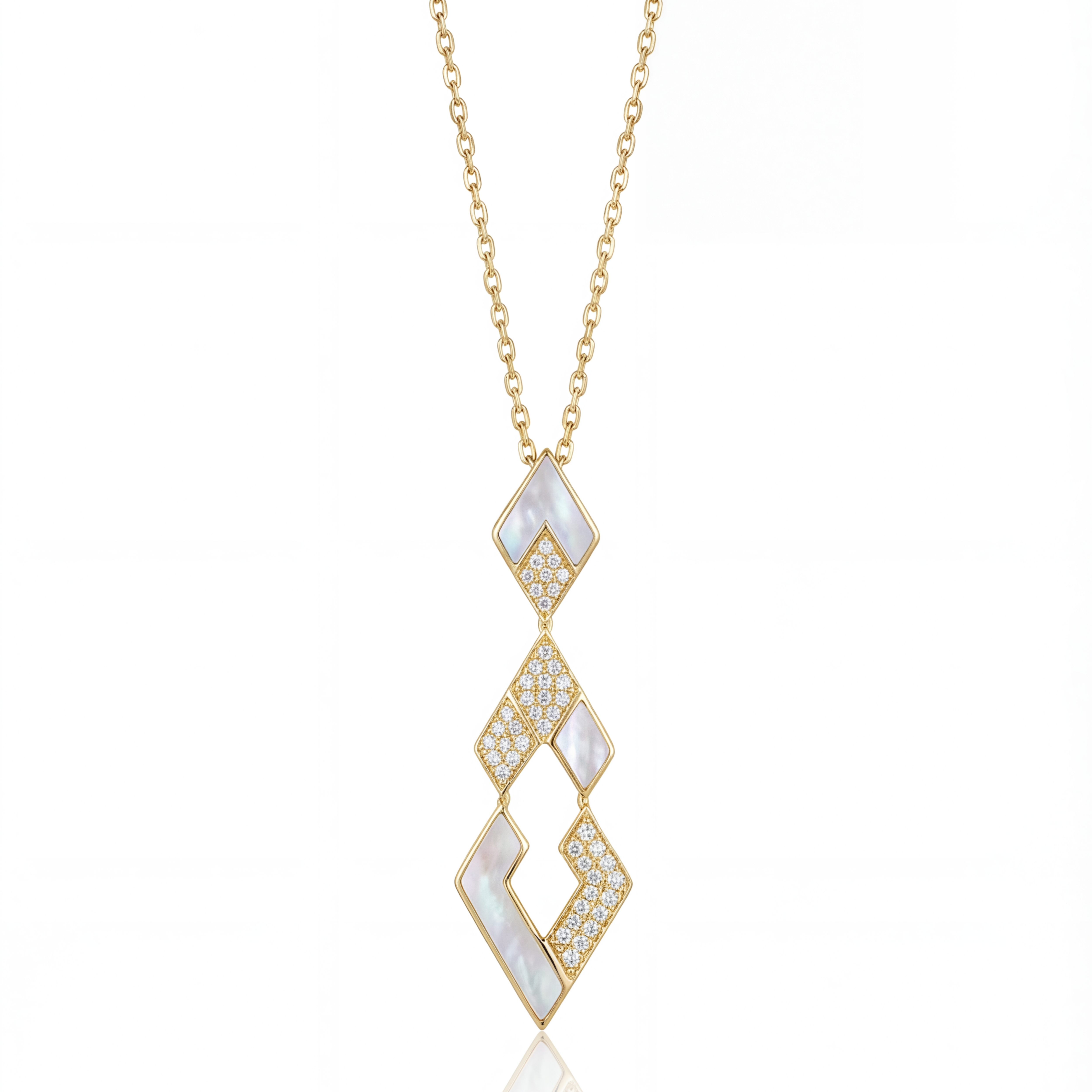 Eternity Large Pendant- Yellow Gold, Mother of Pearl & Diamonds