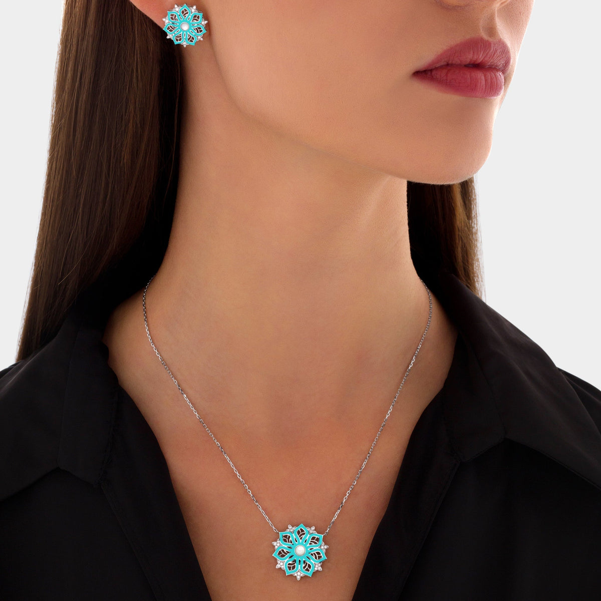 AURA Bloom Necklace Small#Gold_White Gold