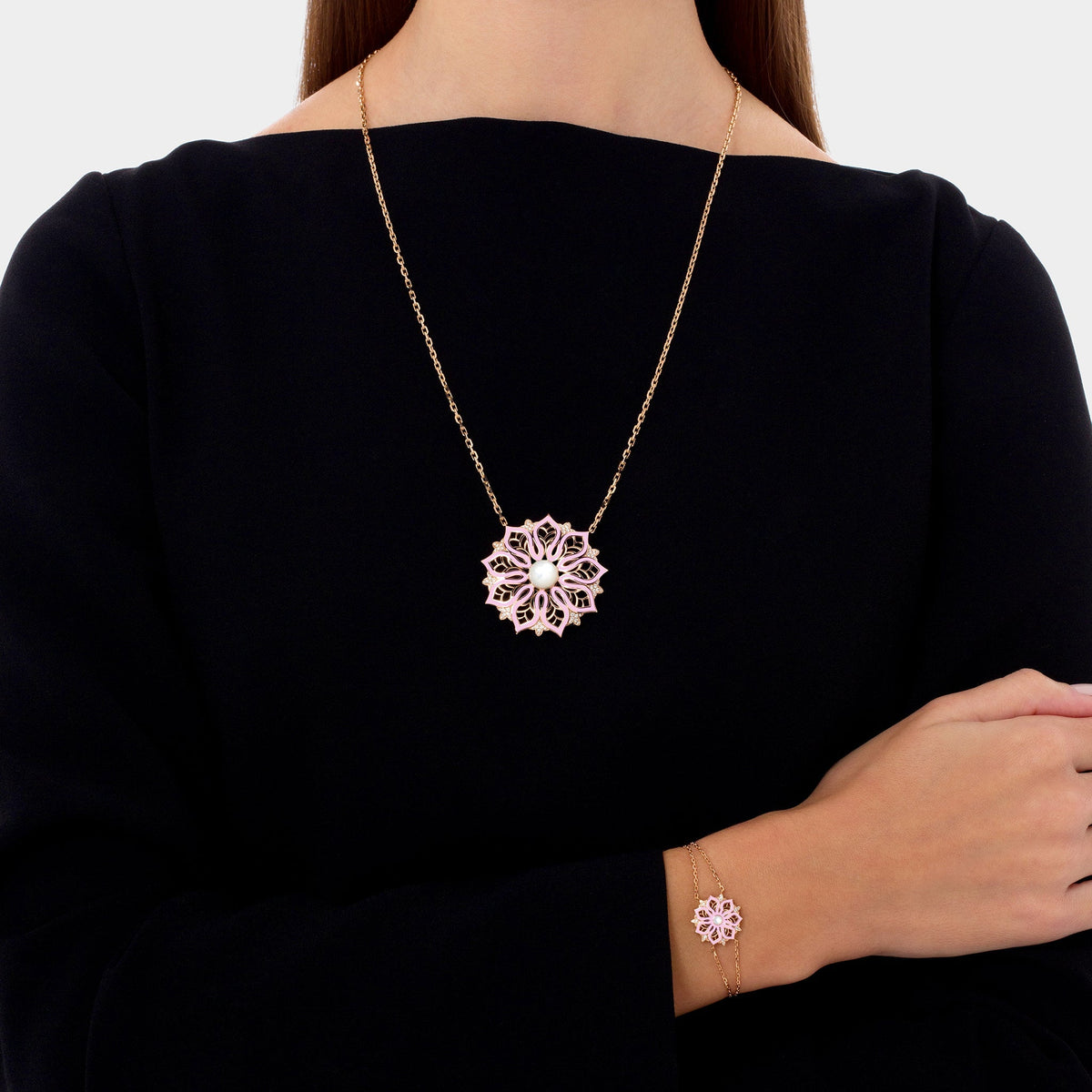 AURA Bloom Necklace Extra Large#Gold_Rose Gold