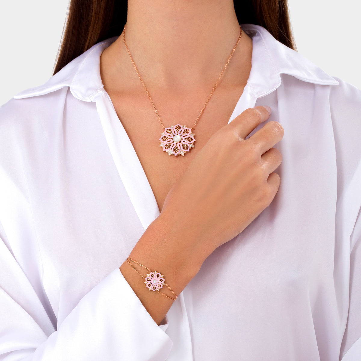 AURA Bloom Necklace Large#Gold_Rose Gold