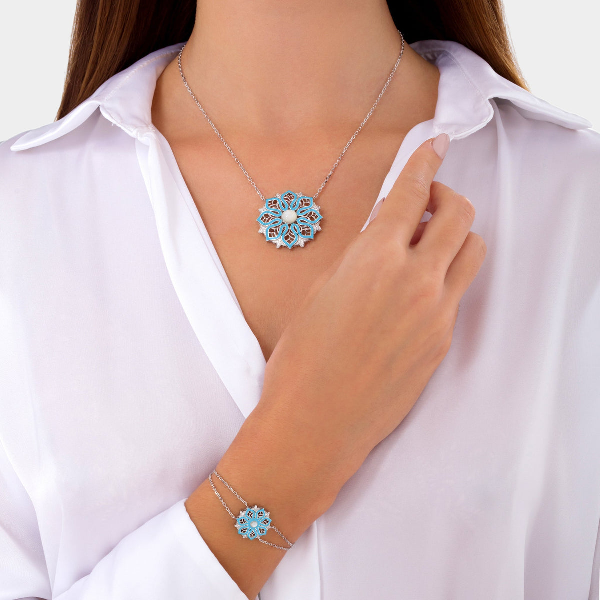 AURA Bloom Necklace Large#Gold_White Gold