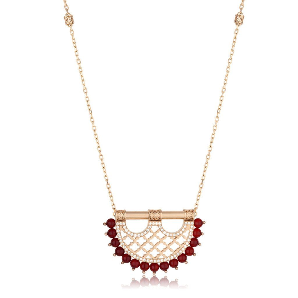 Heritage Medium Pearl Border Diamond Pendant — Agate#Stone_Agate