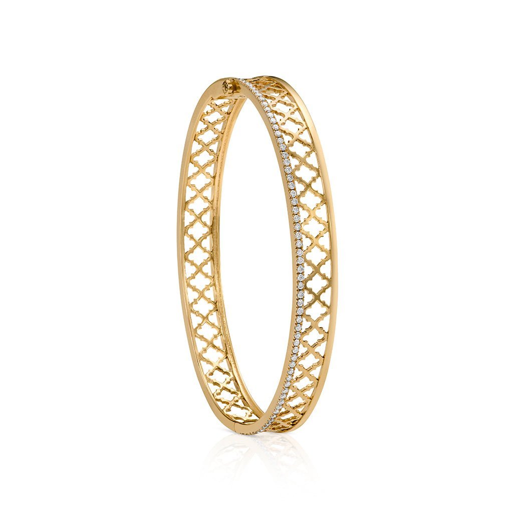 Al Noor Lace Bangle in Diamonds - Misk Dubai,Bangles, al-noor-lace-bangle-in-diamonds, , Misk Dubai,  Misk, Misk Jewellery, Misk Jewelry, Gold, Emirati Gold, Emirati Design, Jewelry Emirati, Saudi Jewelry, Gold Saudi Arabia, Dubai, Abu Dhabi, Saudi Arabia, KSA, UAE, United Arab Emirates, 18kt, مجوهرات , مجوهرات مسك, مجوهرات اماراتية , دهب , سعودية ذهب