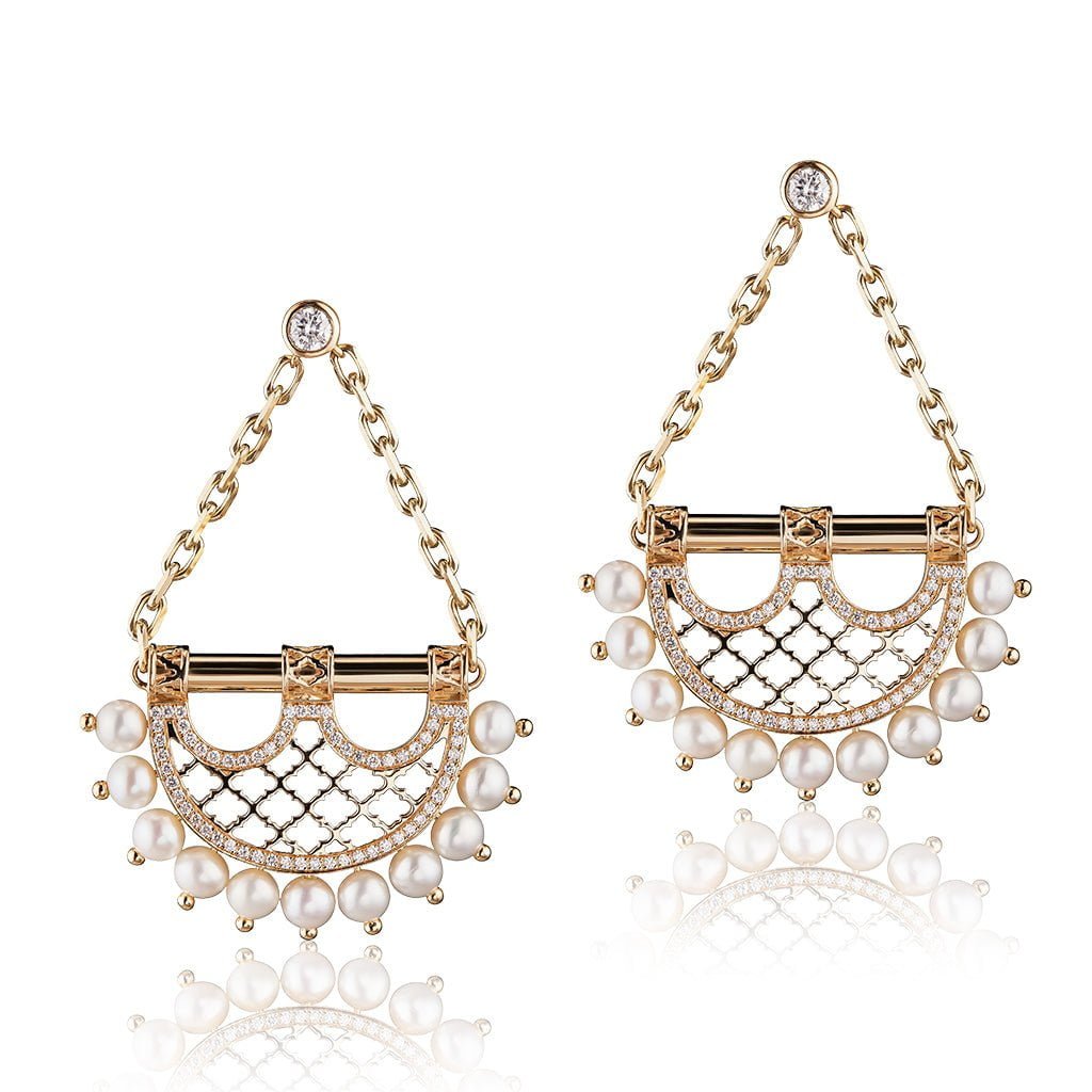 Heritage Large Pearl Chandelier Earrings Border Diamond