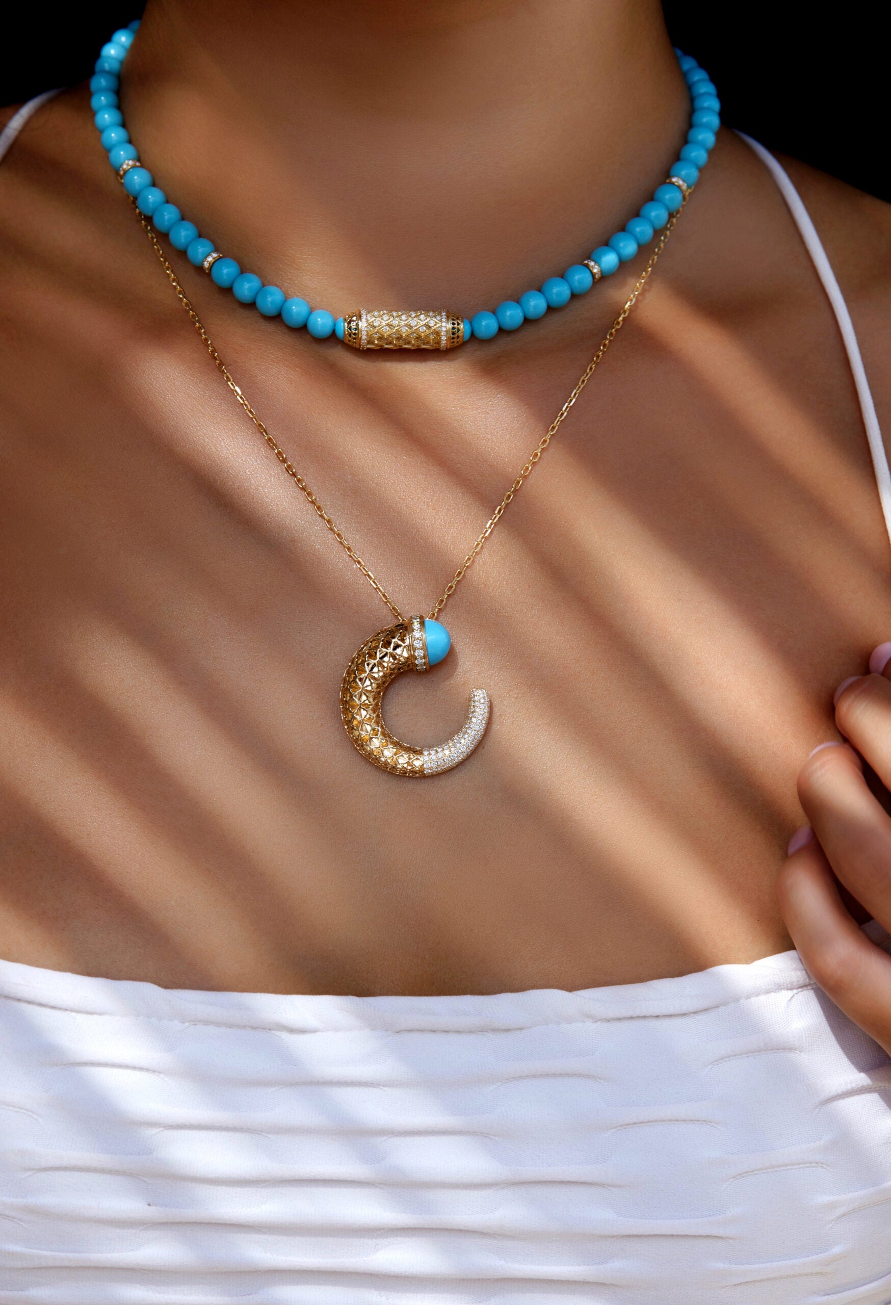 Harmony Turquoise Beads Necklace Full Diamond