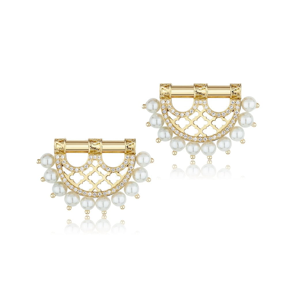 Al Noor Heritage Earrings in Pearl - Misk Dubai,Earrings, al-noor-earrings-in-pearl, , Misk Dubai,  Misk, Misk Jewellery, Misk Jewelry, Gold, Emirati Gold, Emirati Design, Jewelry Emirati, Saudi Jewelry, Gold Saudi Arabia, Dubai, Abu Dhabi, Saudi Arabia, KSA, UAE, United Arab Emirates, 18kt, مجوهرات , مجوهرات مسك, مجوهرات اماراتية , دهب , سعودية ذهب
