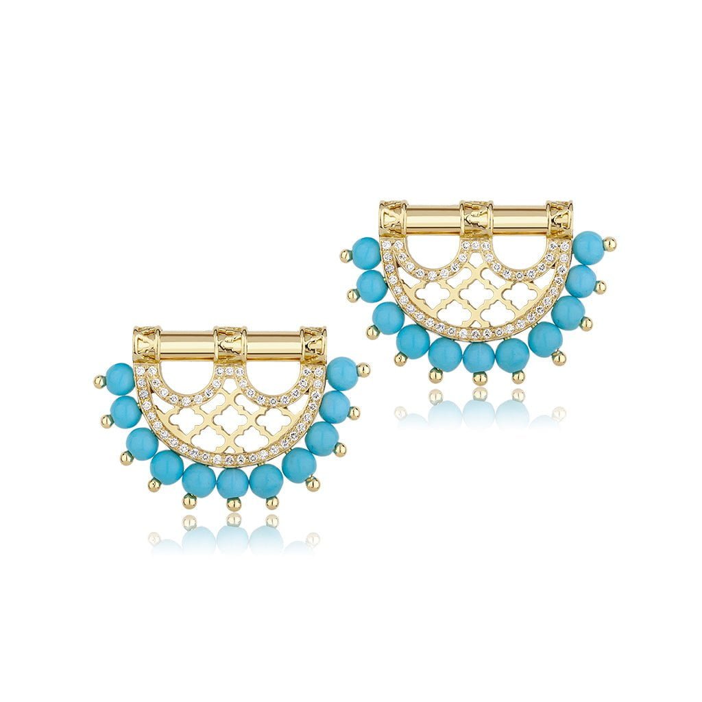 Heritage Pearl Studs in Border Diamond — Rose Quartz#Stone_Rose Quartz