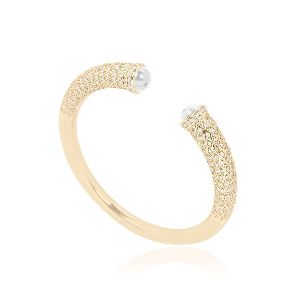 Al Noor Harmony Bangle in Pearl - Misk Dubai,Bangles, al-noor-harmony-bangle-in-pearl, , Misk Dubai,  Misk, Misk Jewellery, Misk Jewelry, Gold, Emirati Gold, Emirati Design, Jewelry Emirati, Saudi Jewelry, Gold Saudi Arabia, Dubai, Abu Dhabi, Saudi Arabia, KSA, UAE, United Arab Emirates, 18kt, مجوهرات , مجوهرات مسك, مجوهرات اماراتية , دهب , سعودية ذهب