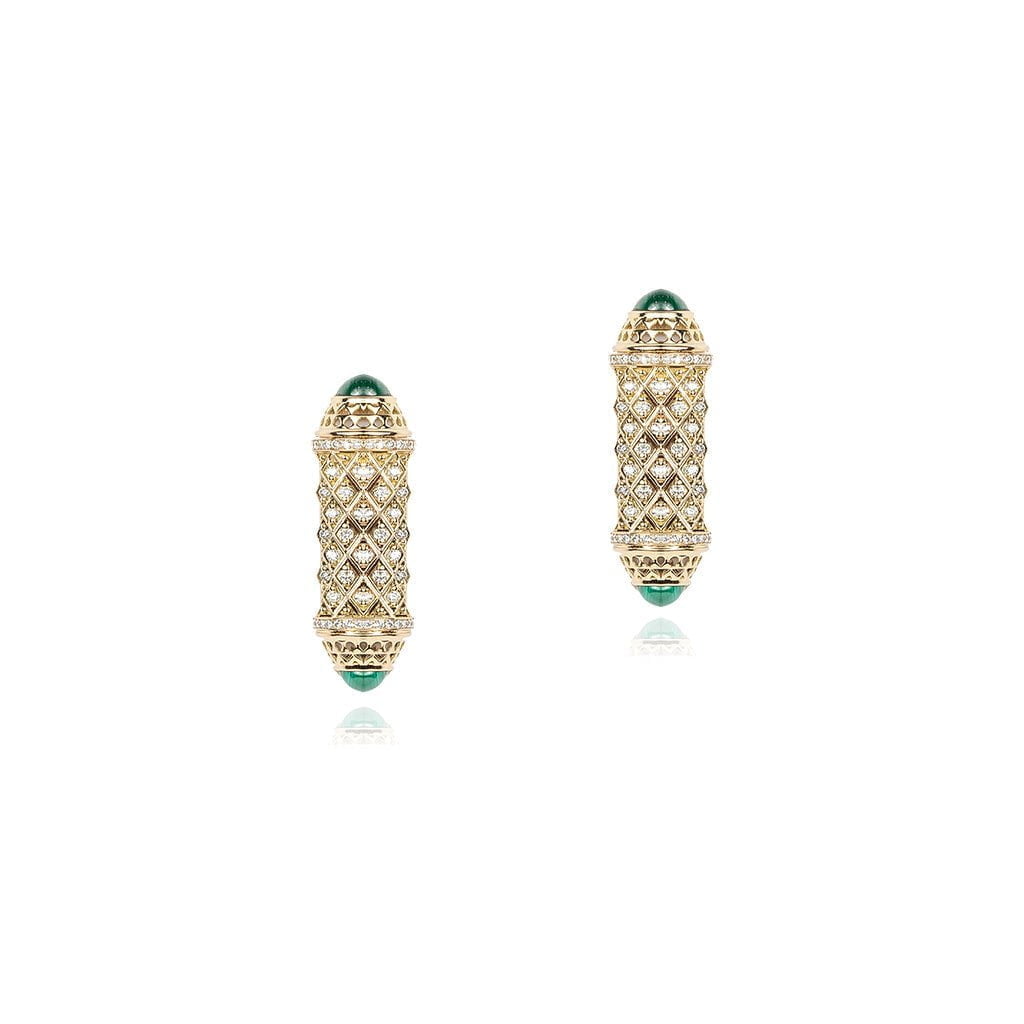 Al Noor Harmony Earrings in Malachite - Misk Dubai,Earrings, al-noor-harmony-earrings-in-malachite, , Misk Dubai,  Misk, Misk Jewellery, Misk Jewelry, Gold, Emirati Gold, Emirati Design, Jewelry Emirati, Saudi Jewelry, Gold Saudi Arabia, Dubai, Abu Dhabi, Saudi Arabia, KSA, UAE, United Arab Emirates, 18kt, مجوهرات , مجوهرات مسك, مجوهرات اماراتية , دهب , سعودية ذهب