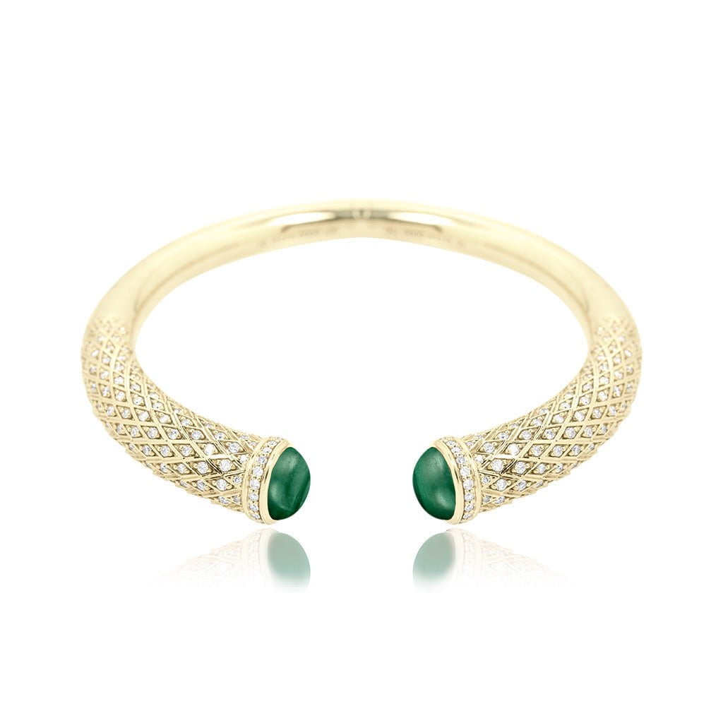 Al Noor Harmony Bangle in Malachite - Misk Dubai,Bangles, al-noor-harmony-bangle-in-malachite, , Misk Dubai,  Misk, Misk Jewellery, Misk Jewelry, Gold, Emirati Gold, Emirati Design, Jewelry Emirati, Saudi Jewelry, Gold Saudi Arabia, Dubai, Abu Dhabi, Saudi Arabia, KSA, UAE, United Arab Emirates, 18kt, مجوهرات , مجوهرات مسك, مجوهرات اماراتية , دهب , سعودية ذهب