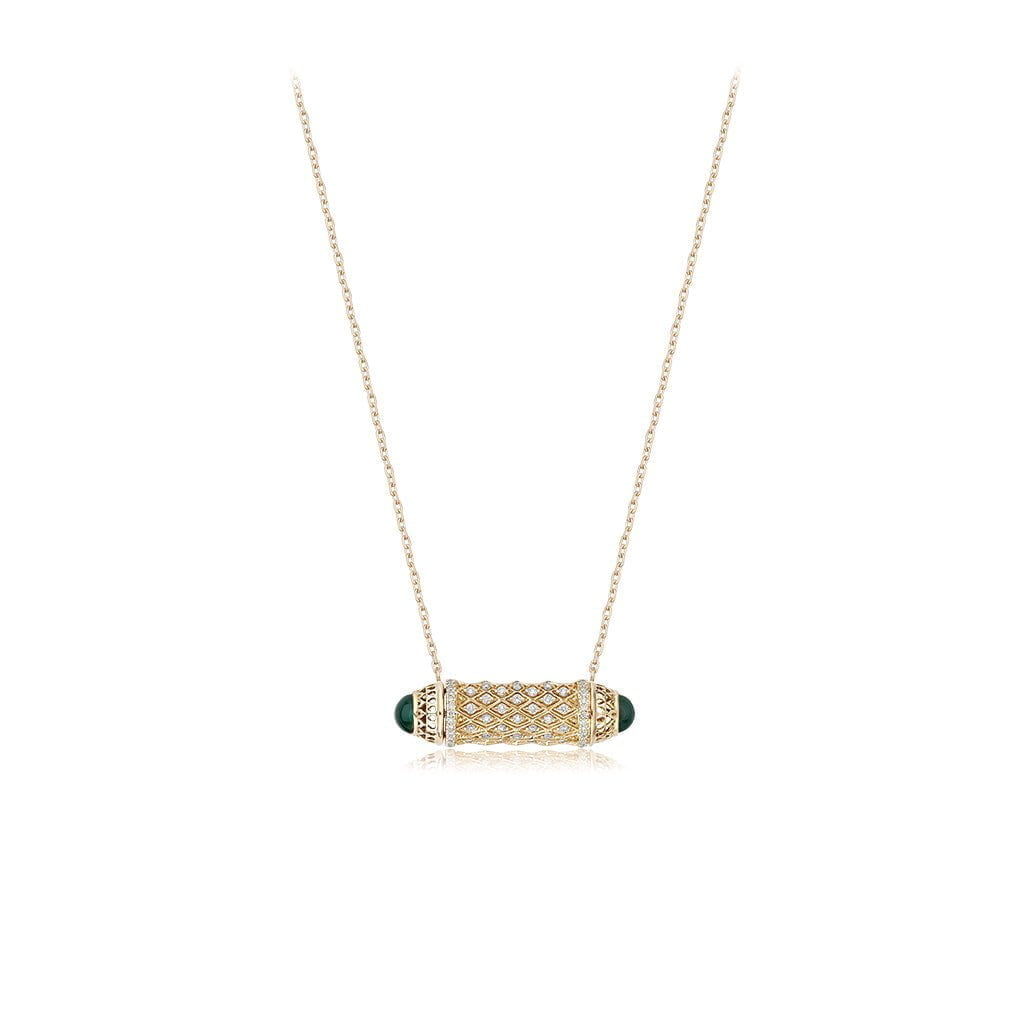 Al Noor Harmony Mini Pendant in Malachite - Misk Dubai,Necklaces, al-noor-harmony-mini-pendant-in-malachite, , Misk Dubai,  Misk, Misk Jewellery, Misk Jewelry, Gold, Emirati Gold, Emirati Design, Jewelry Emirati, Saudi Jewelry, Gold Saudi Arabia, Dubai, Abu Dhabi, Saudi Arabia, KSA, UAE, United Arab Emirates, 18kt, مجوهرات , مجوهرات مسك, مجوهرات اماراتية , دهب , سعودية ذهب