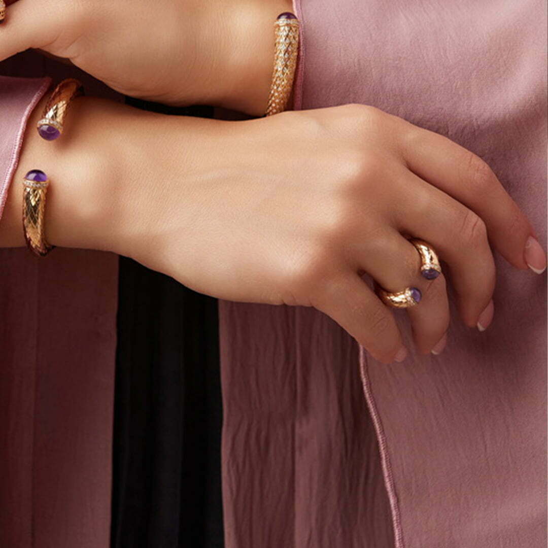 Harmony Open Ring Agate Border Diamond