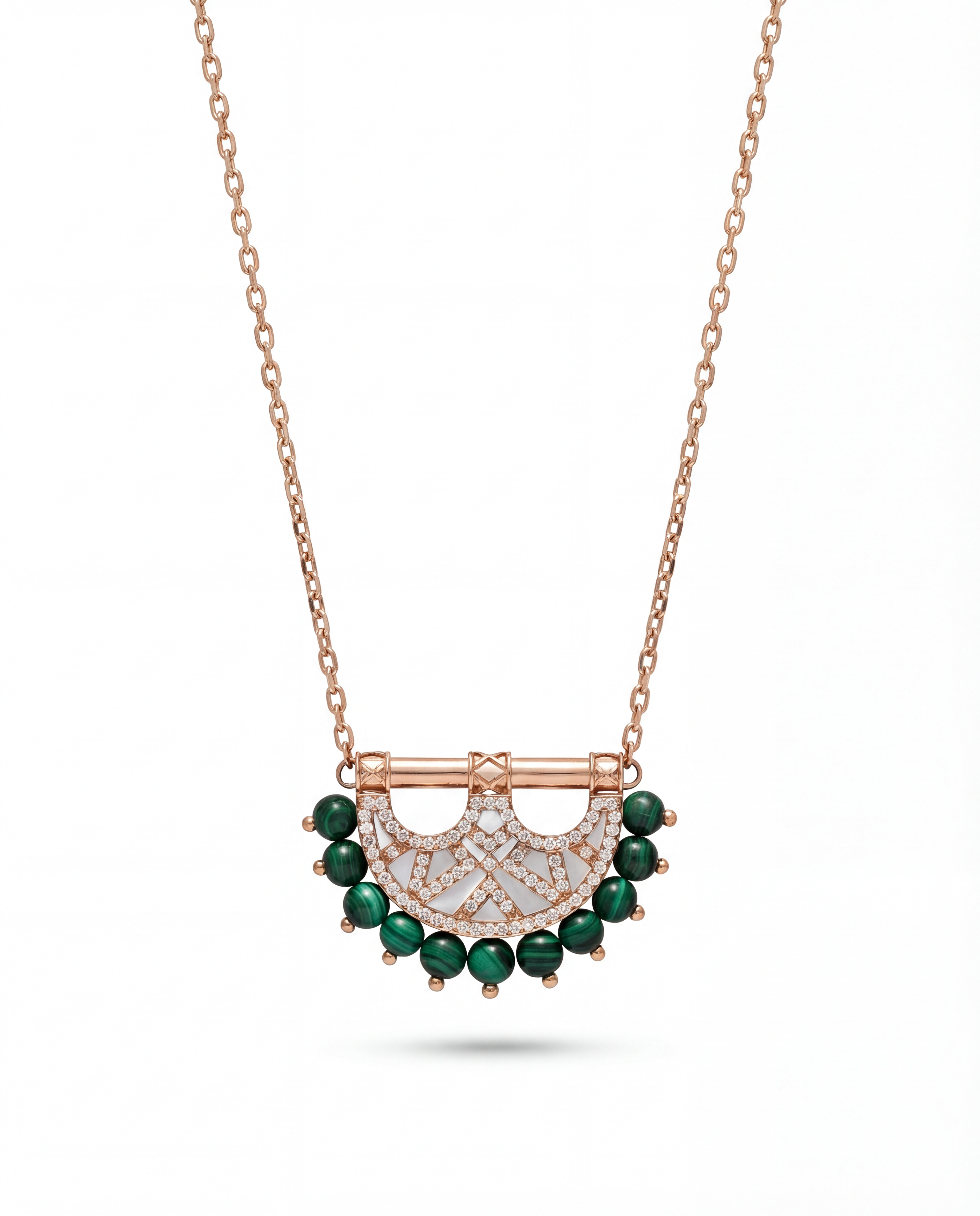 Heritage Mosaic Small Pendant – Rose Gold, Malachite