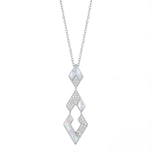 Eternity Large Pendant Mother of Pearl & Diamonds#Gold_White Gold