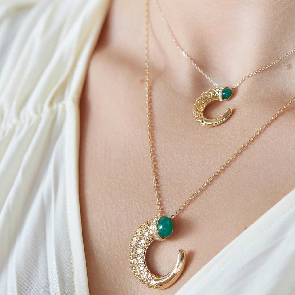 Hilal Large Pendant in Full Diamond Pearl