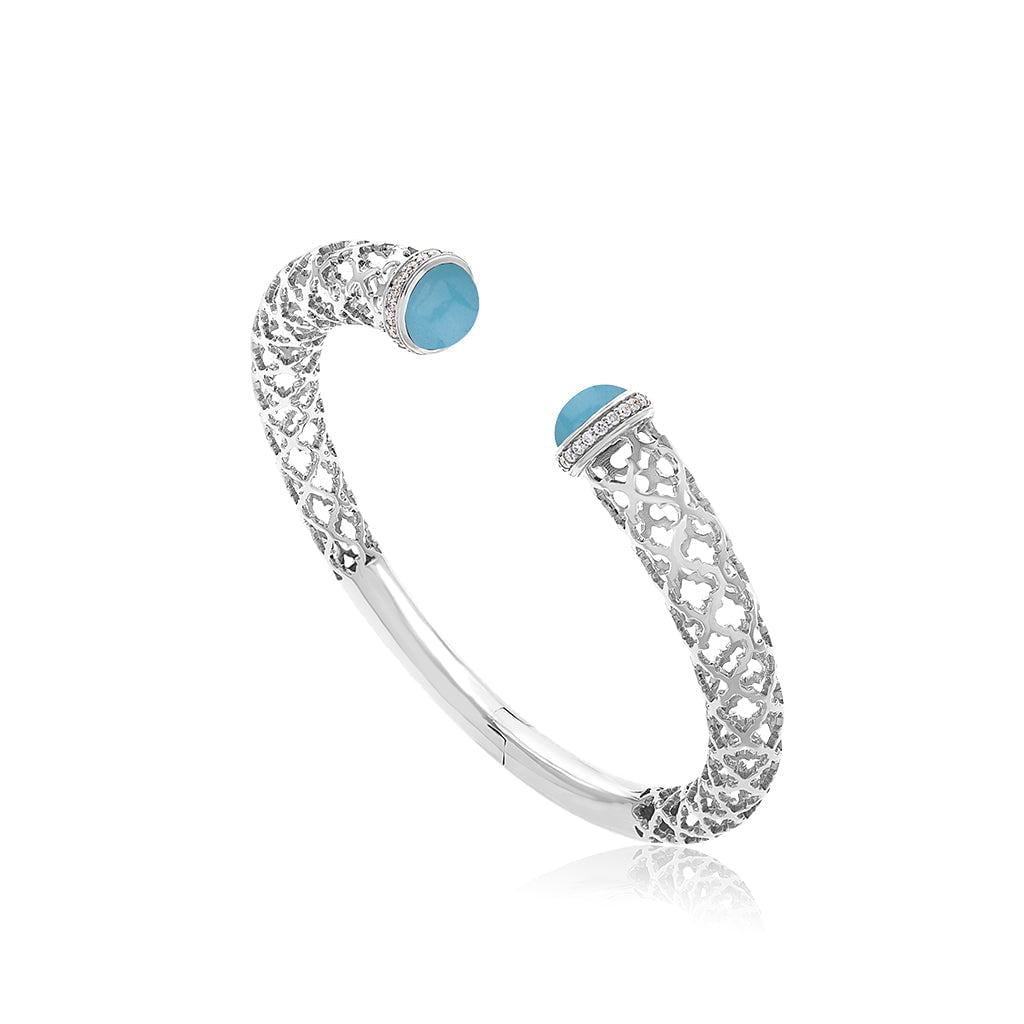 Al Noor Lace Hoop Bangle in Turquoise - Misk Dubai,Bangles, al-noor-lace-hoop-bangle-in-turquoise, , Misk Dubai,  Misk, Misk Jewellery, Misk Jewelry, Gold, Emirati Gold, Emirati Design, Jewelry Emirati, Saudi Jewelry, Gold Saudi Arabia, Dubai, Abu Dhabi, Saudi Arabia, KSA, UAE, United Arab Emirates, 18kt, مجوهرات , مجوهرات مسك, مجوهرات اماراتية , دهب , سعودية ذهب