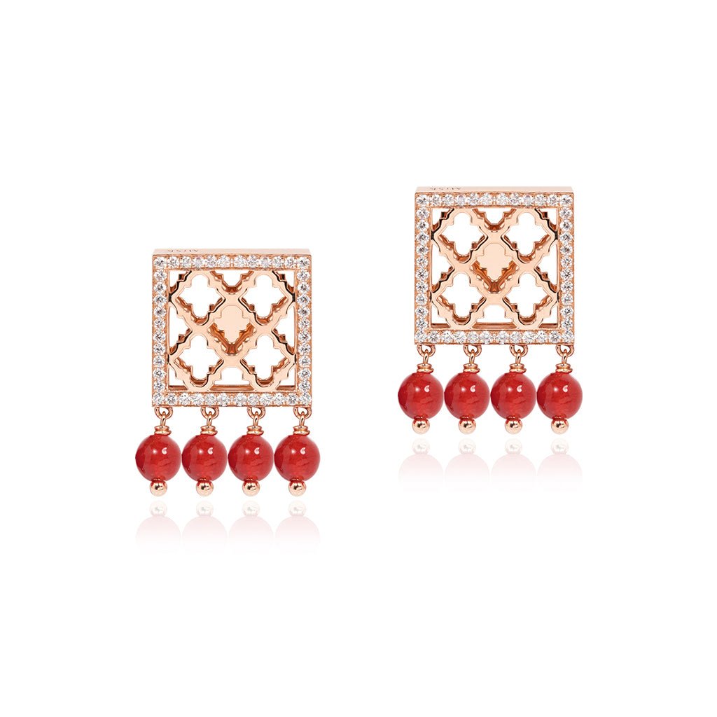 Lace Mini Square Earrings in Pearl — Agate#Stone_Agate