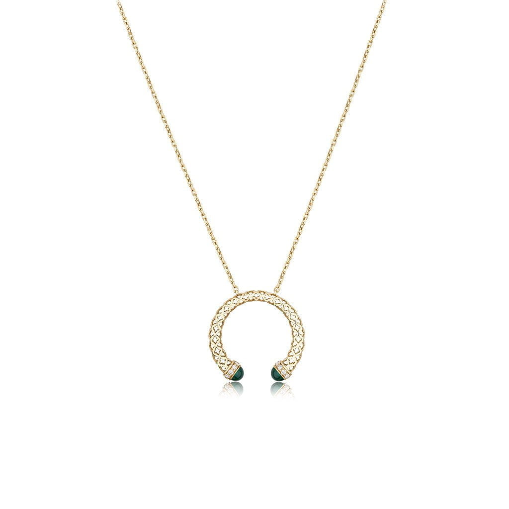 Al Noor Lace Hoop Pendant in Malachite - Misk Dubai,Necklaces, al-noor-lace-hoop-pendant-in-malachite, , Misk Dubai,  Misk, Misk Jewellery, Misk Jewelry, Gold, Emirati Gold, Emirati Design, Jewelry Emirati, Saudi Jewelry, Gold Saudi Arabia, Dubai, Abu Dhabi, Saudi Arabia, KSA, UAE, United Arab Emirates, 18kt, مجوهرات , مجوهرات مسك, مجوهرات اماراتية , دهب , سعودية ذهب