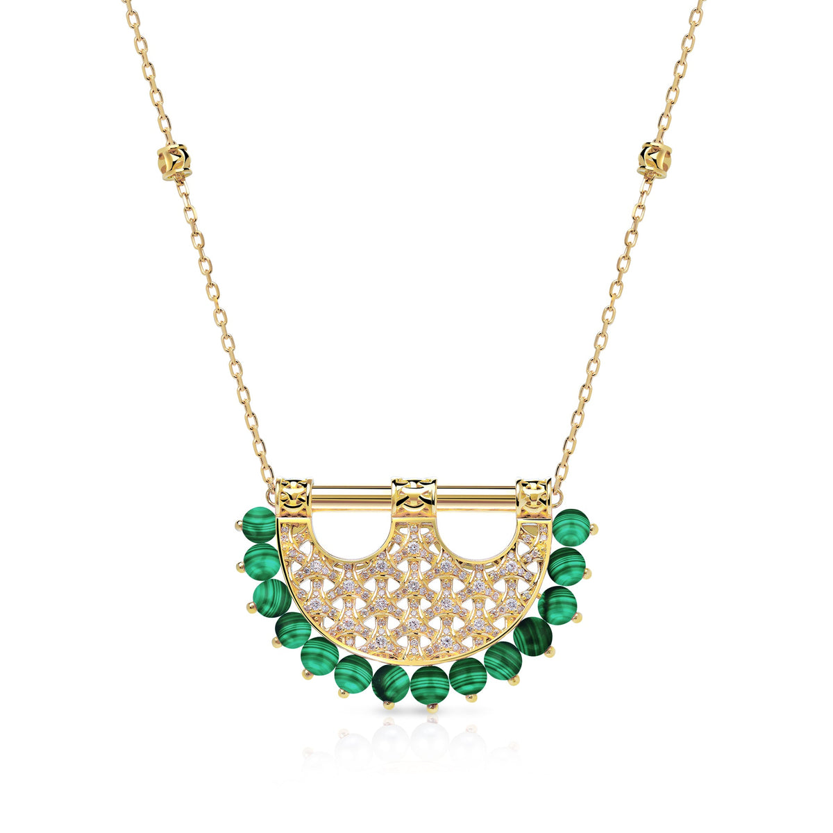 Heritage Medium Pearl Full Diamond Pendant — Malachite#Stone_Malachite