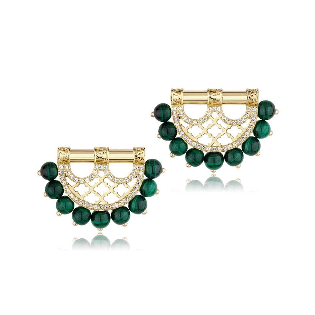 Heritage Pearl Studs in Border Diamond — Malachite#Stone_Malachite
