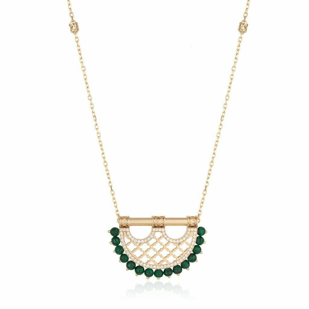 Heritage Medium Pearl Border Diamond Pendant — Malachite#Stone_Malachite