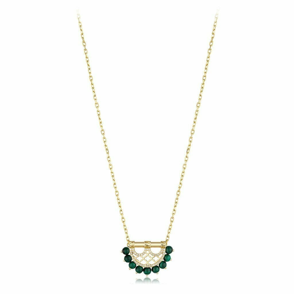 Heritage Pearl Pendant in Mini Border Diamond — Malachite#Stone_Malachite