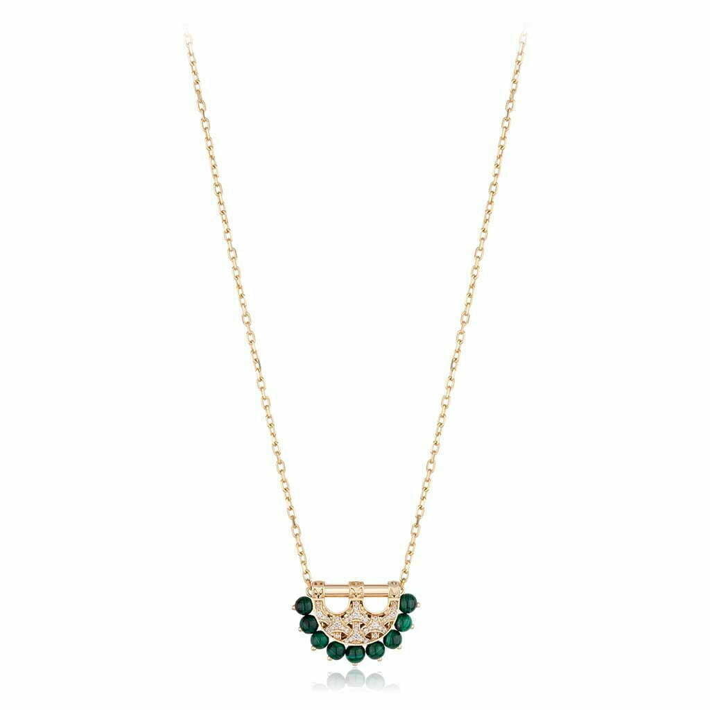 Heritage Pearl Pendant in Mini Full Diamond — Malachite#Stone_Malachite