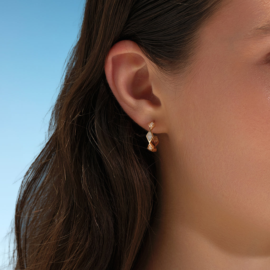 Eternity Small Mother of Pearl Yellow Gold Hoop Earrings