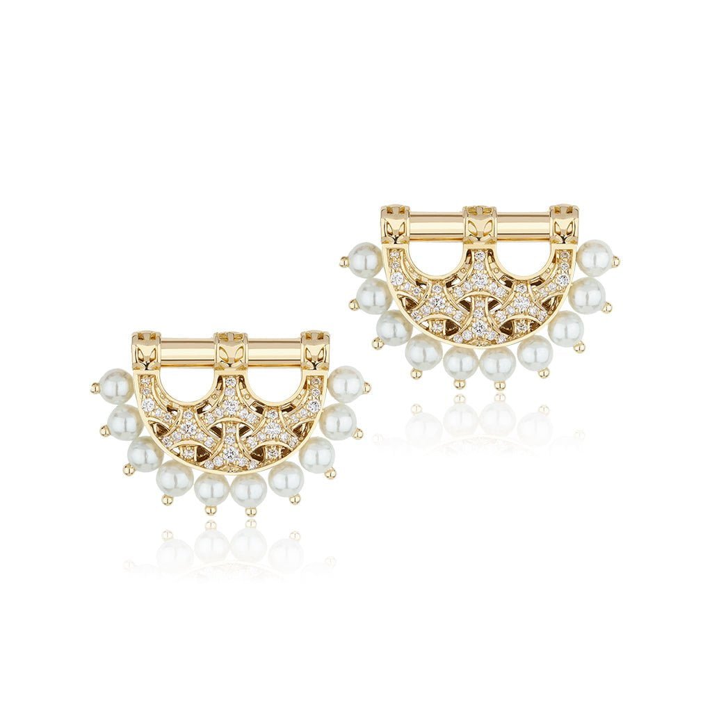 Al Noor Heritage Earrings in Pearl - Misk Dubai,Earrings, al-noor-heritage-earrings-in-pearl, , Misk Dubai,  Misk, Misk Jewellery, Misk Jewelry, Gold, Emirati Gold, Emirati Design, Jewelry Emirati, Saudi Jewelry, Gold Saudi Arabia, Dubai, Abu Dhabi, Saudi Arabia, KSA, UAE, United Arab Emirates, 18kt, مجوهرات , مجوهرات مسك, مجوهرات اماراتية , دهب , سعودية ذهب