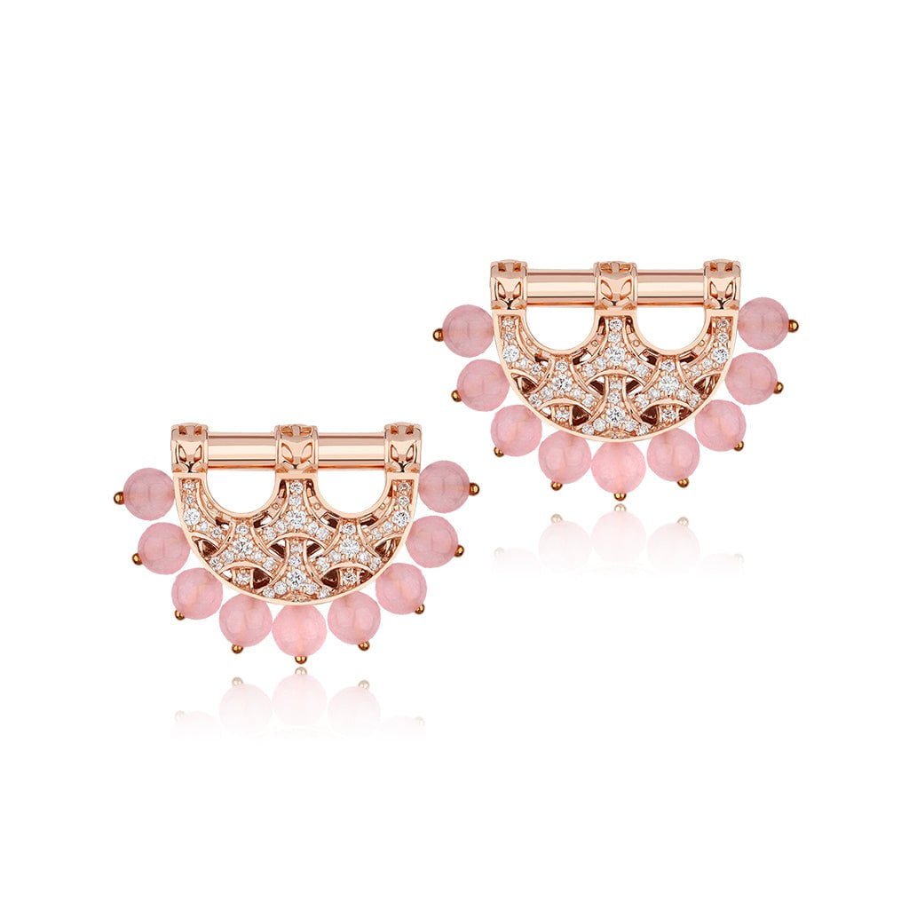 Al Noor Heritage Earrings in Rose Quartz - Misk Dubai,Earrings, al-noor-heritage-earrings-in-rose-quartz, , Misk Dubai,  Misk, Misk Jewellery, Misk Jewelry, Gold, Emirati Gold, Emirati Design, Jewelry Emirati, Saudi Jewelry, Gold Saudi Arabia, Dubai, Abu Dhabi, Saudi Arabia, KSA, UAE, United Arab Emirates, 18kt, مجوهرات , مجوهرات مسك, مجوهرات اماراتية , دهب , سعودية ذهب