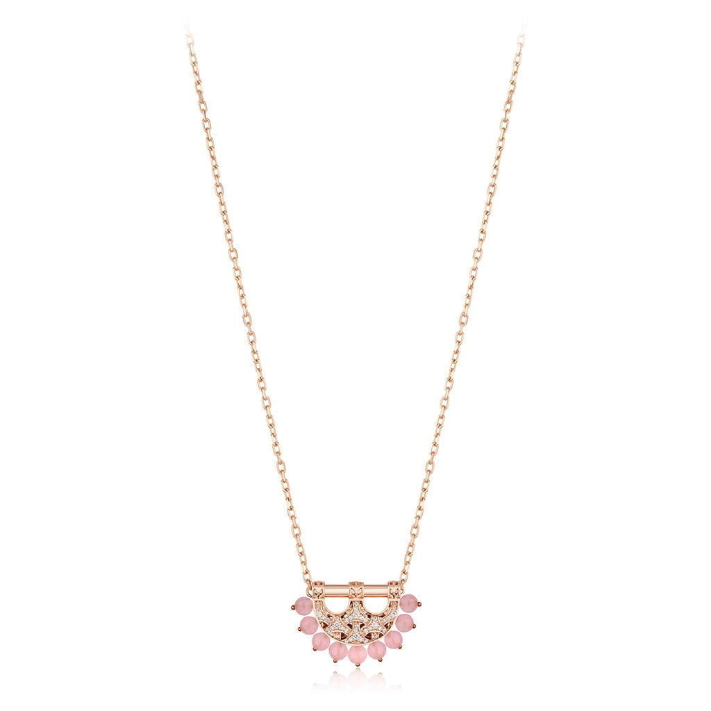 Heritage Pearl Pendant in Mini Full Diamond — Rose Quartz#Stone_Rose Quartz