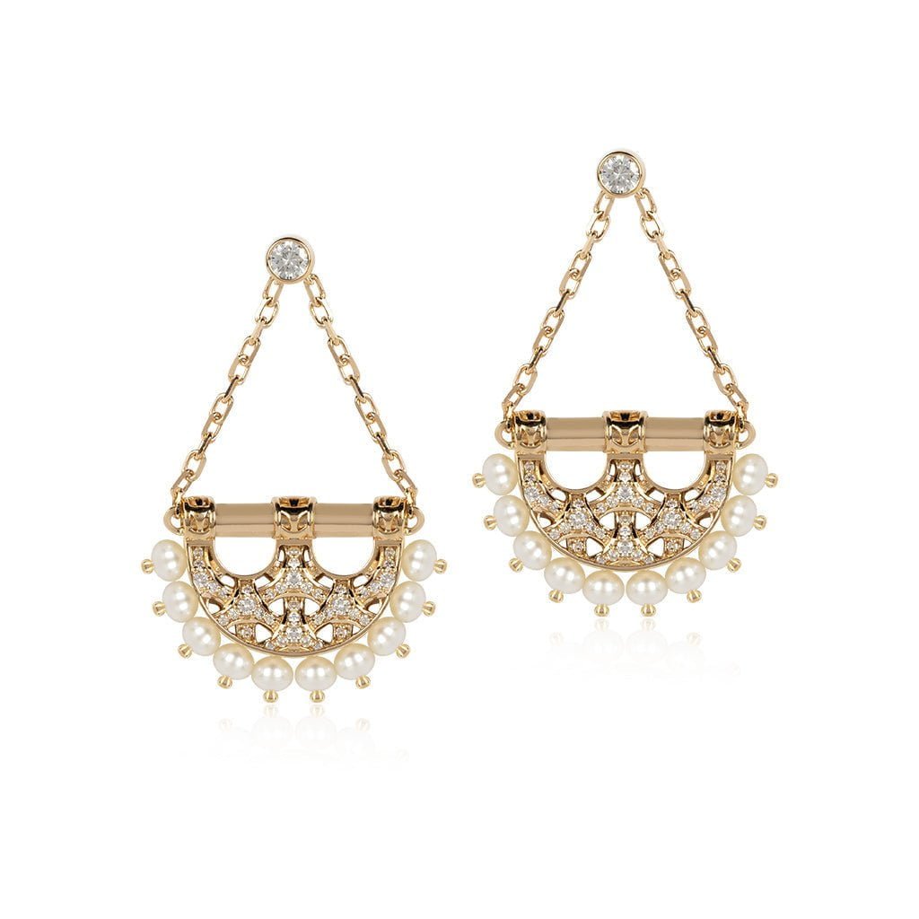 Heritage Small Pearl Full Diamond Chandelier Earrings — Agate#Stone_Agate