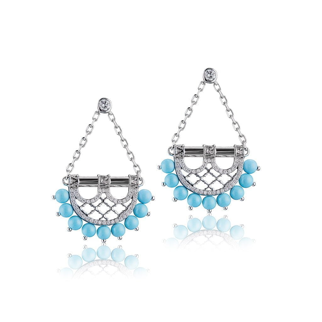 Heritage Turquoise Small Border Diamond Chandelier Earrings