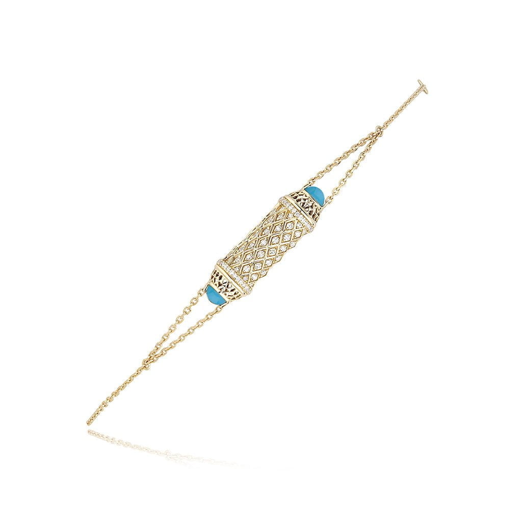 Al Noor Harmony Bracelet in Turquoise - Misk Dubai,Bangles, al-noor-harmony-bracelet-in-turquoise, , Misk Dubai,  Misk, Misk Jewellery, Misk Jewelry, Gold, Emirati Gold, Emirati Design, Jewelry Emirati, Saudi Jewelry, Gold Saudi Arabia, Dubai, Abu Dhabi, Saudi Arabia, KSA, UAE, United Arab Emirates, 18kt, مجوهرات , مجوهرات مسك, مجوهرات اماراتية , دهب , سعودية ذهب