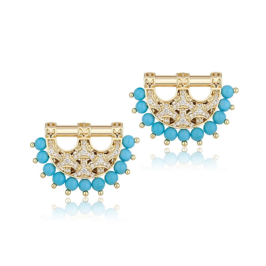 Al Noor Heritage Earrings in Turquoise - Misk Dubai,Earrings, al-noor-earrings-in-turquoise-1, , Misk Dubai,  Misk, Misk Jewellery, Misk Jewelry, Gold, Emirati Gold, Emirati Design, Jewelry Emirati, Saudi Jewelry, Gold Saudi Arabia, Dubai, Abu Dhabi, Saudi Arabia, KSA, UAE, United Arab Emirates, 18kt, مجوهرات , مجوهرات مسك, مجوهرات اماراتية , دهب , سعودية ذهب